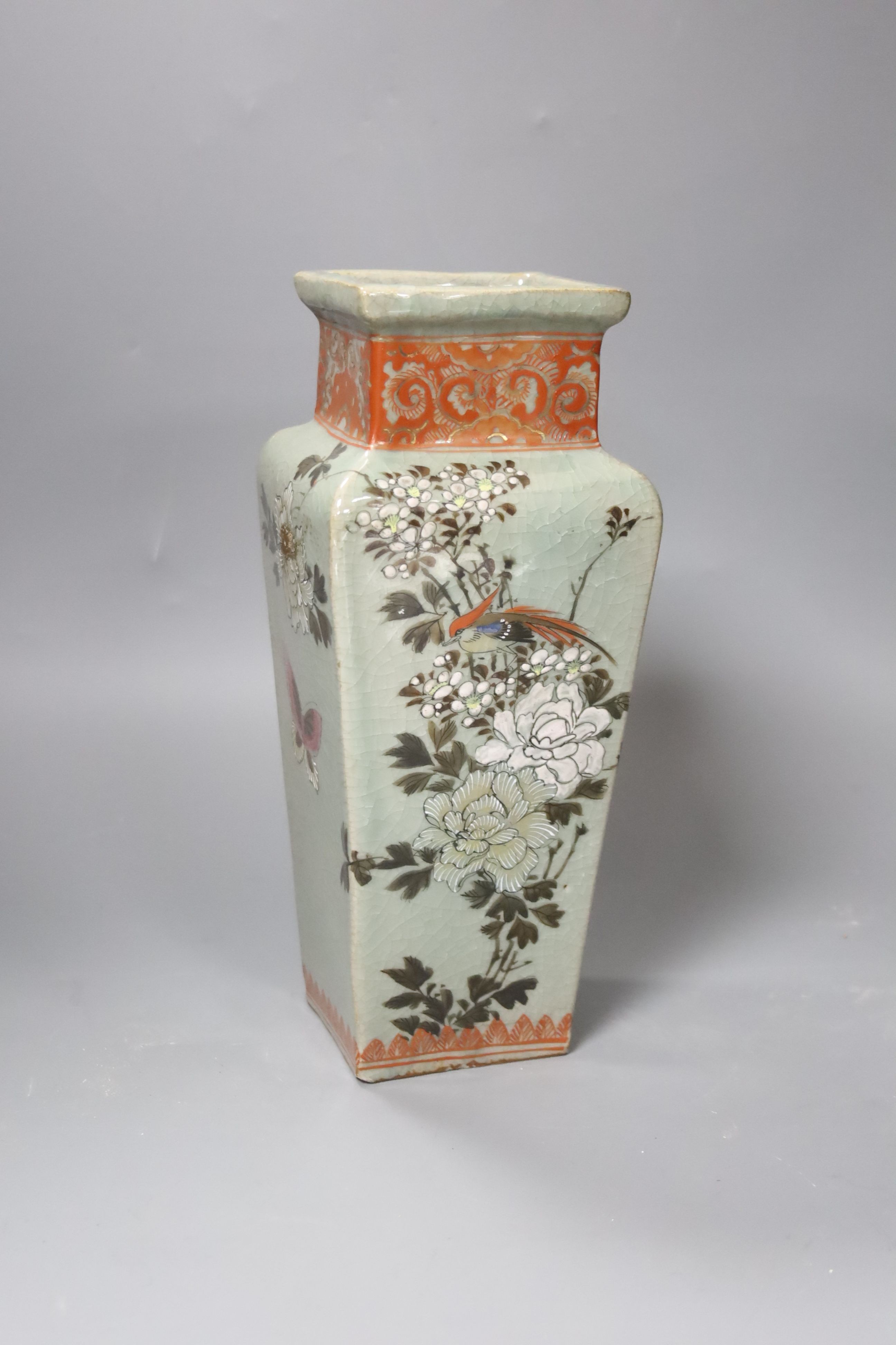 A Japanese square tapered stoneware vase, Meiji period